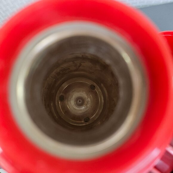 Vintage Aladdin Red Thermos With Black Pattern 1 Quart Plastic 1960s Retro Desig - Picture 7 of 7